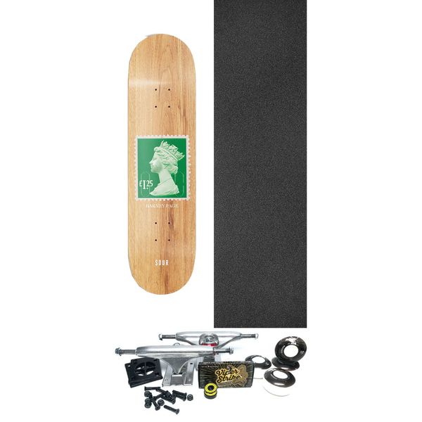 Sour Solution Skateboards Barney Page Sour Stamp Assorted Stains Skateboard Deck - 8.5" x 32" - Complete Skateboard Bundle